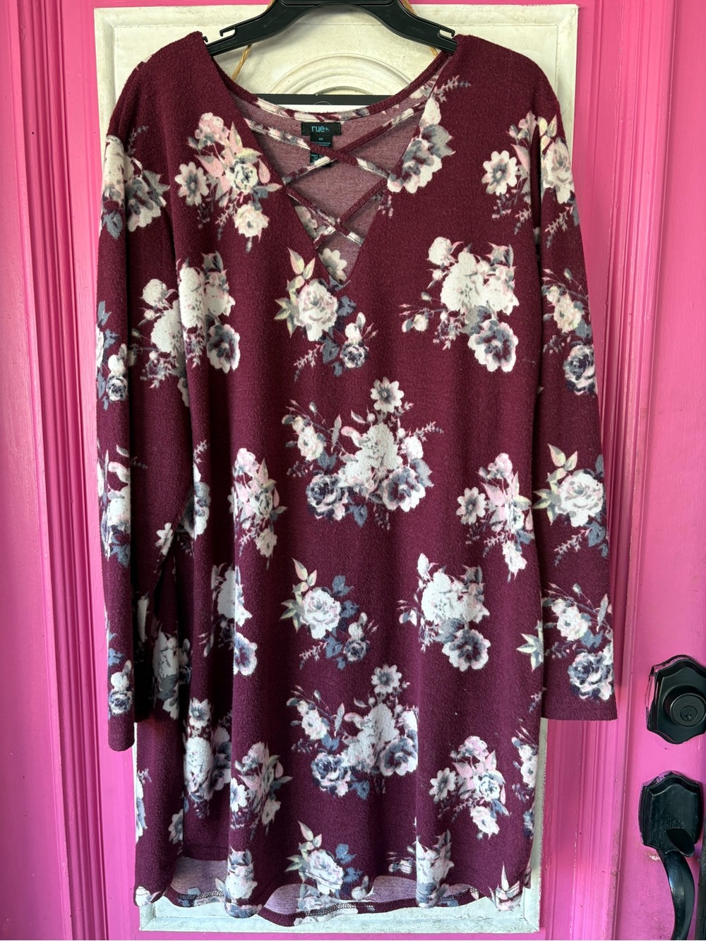 Rue21 Burgundy Floral Crisscross Neck Mini Dress